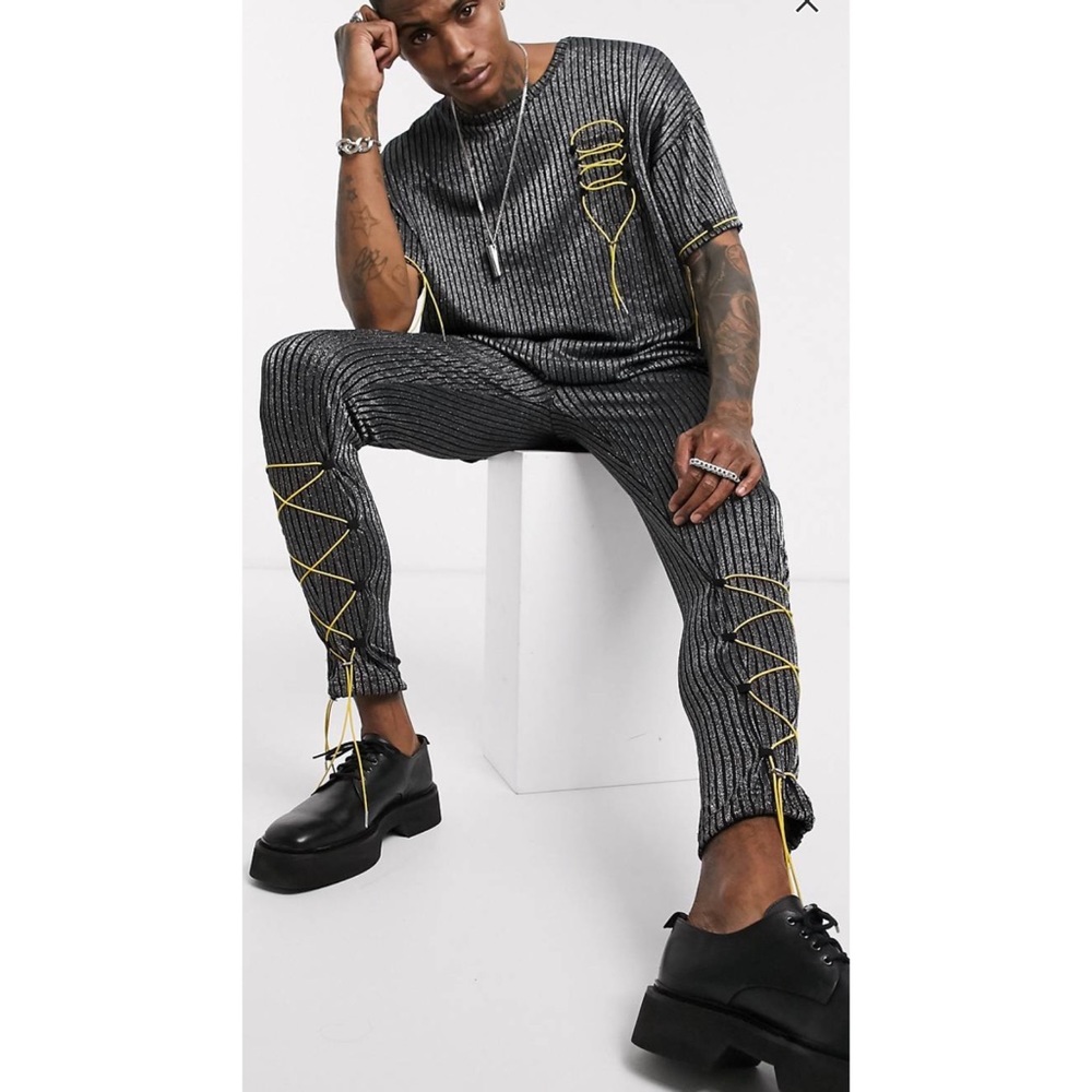 Diamond & black lace shirt and pants 2 pieces.